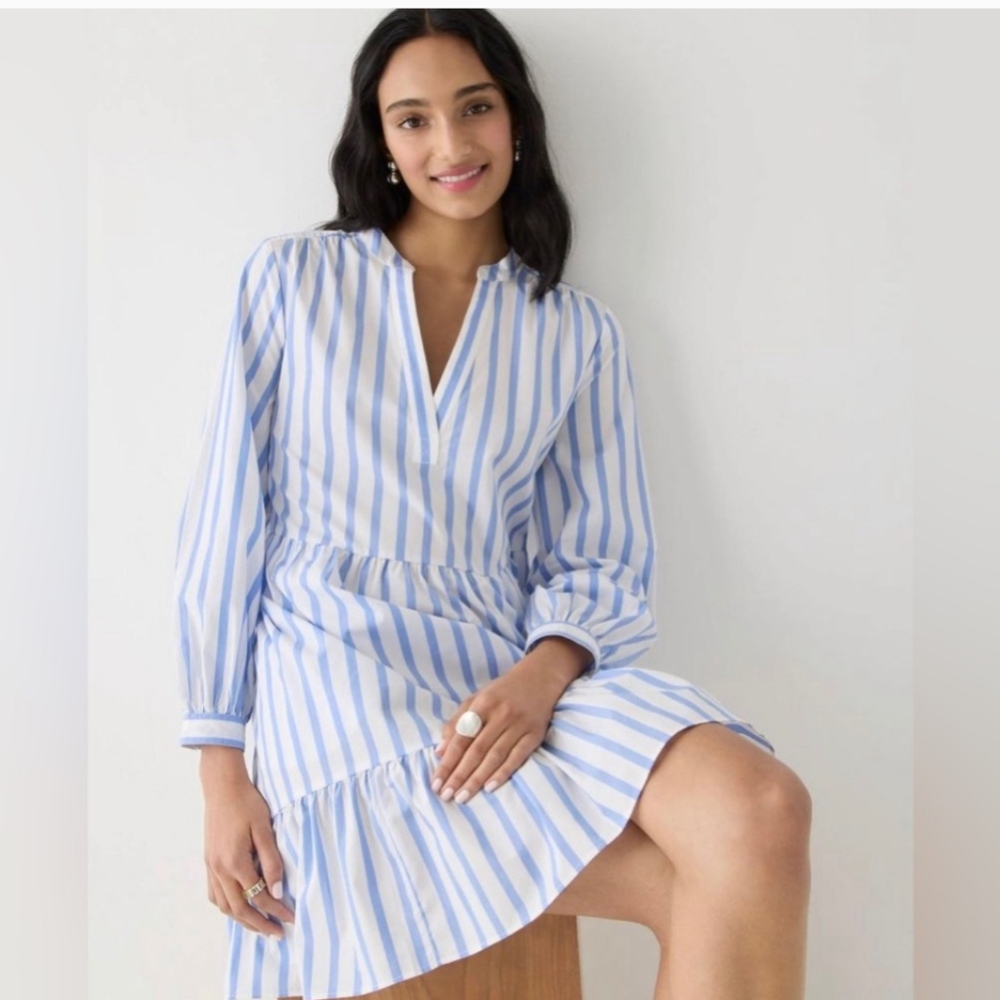 J.Crew Tiered Cotton Poplin Mini Dress in Barrie Stripe, Size XS, BP851